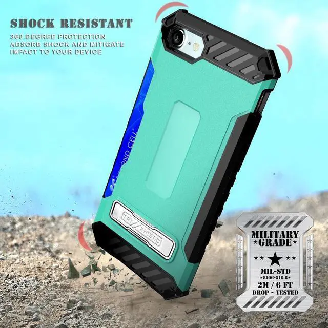 Alt view image 5 of 6 - Aqua Mint Rugged Case Credit Card Slot Cover Wrist Strap for iPhone SE 2022/2020