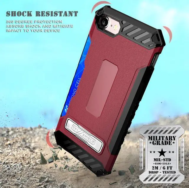 Alt view image 4 of 7 - Burgundy Rugged Case Stand Card Slot Cover and Belt Clip for iPhone SE 2022/2020