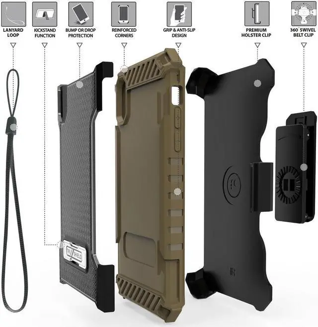 Alt view image 5 of 6 - Brown Tri-Shield Rugged Case Cover + Belt Clip Holster for Apple iPhone XR 6.1"