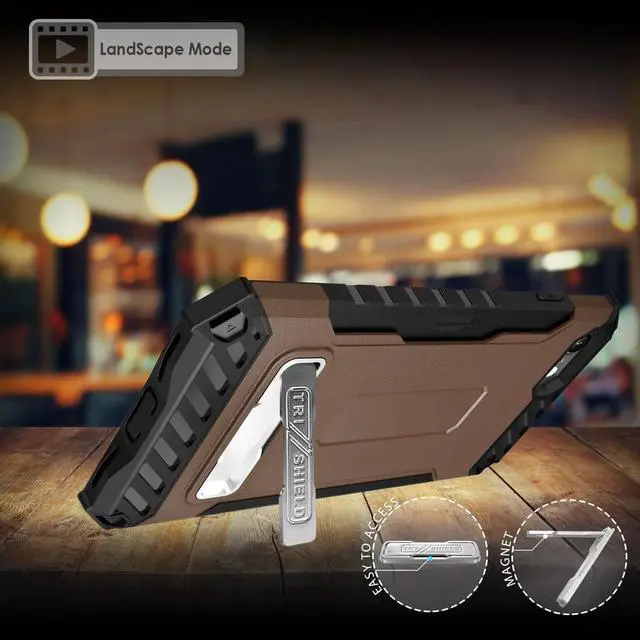 Alt view image 2 of 7 - Tan Brown Case Stand Wallet Card Slot Strap Belt Clip Holster for iPhone 8, 7