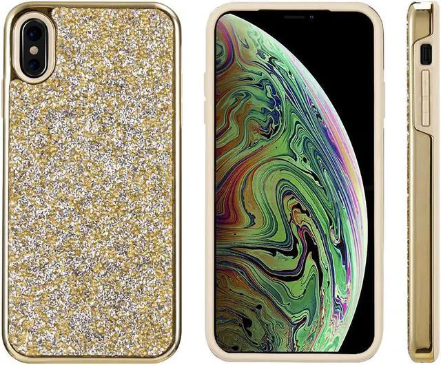 Alt view image 2 of 6 - Gold Studded Rock Crystal Bling Rhinestone Case for Apple iPhone Xs Max 6.5"