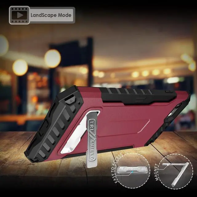 Alt view image 2 of 6 - Burgundy Red Rugged Case Card Slot Cover and Strap for iPhone SE 2022/2020