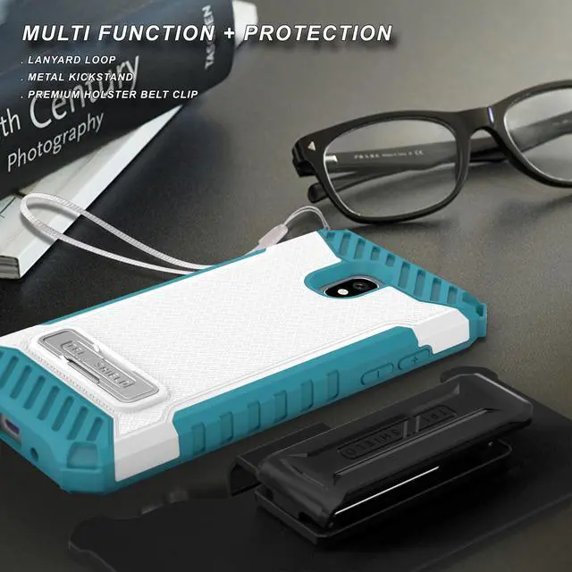 Alt view image 4 of 6 - White/Turquoise Case + Belt Clip for Galaxy Express Prime 3, Amp Prime 3, Sol 3