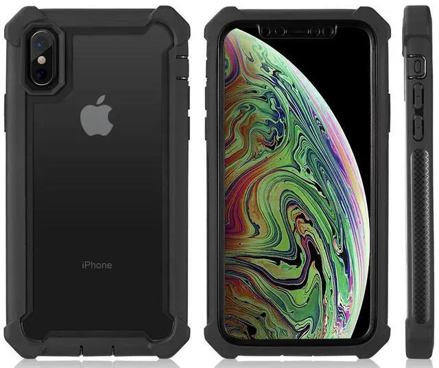 Alt view image 2 of 7 - Black Vispro Rugged Hybrid Case Clear Acrylic Hard Back for iPhone Xs/X/10s/10