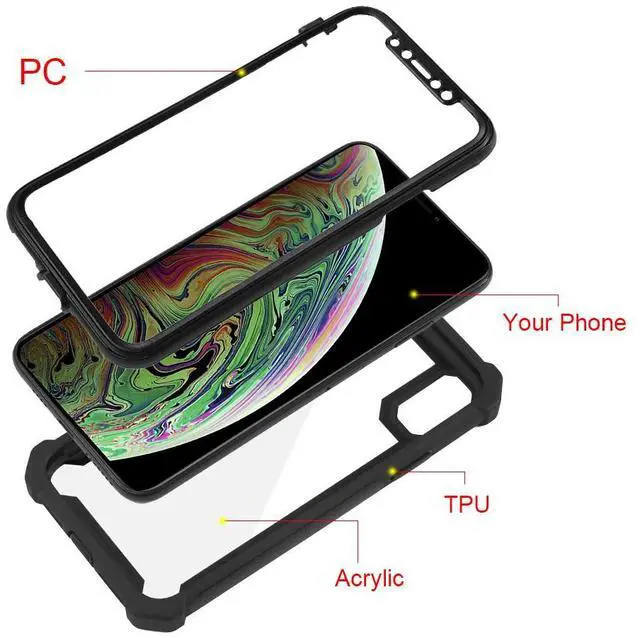 Alt view image 7 of 7 - Black Vispro Rugged Hybrid Case Clear Acrylic Hard Back for iPhone Xs/X/10s/10