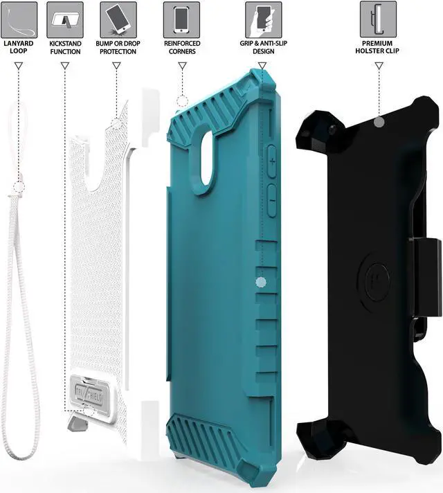 Alt view image 6 of 6 - White/Turquoise Case + Belt Clip for Galaxy Express Prime 3, Amp Prime 3, Sol 3