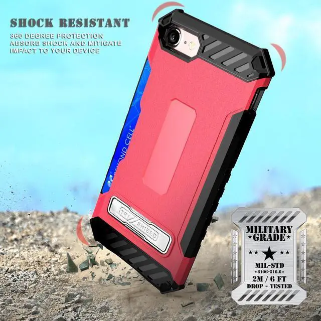 Alt view image 4 of 7 - Hot Pink Case Stand Credit Card Slot Cover and Holster for iPhone SE 2022/2020