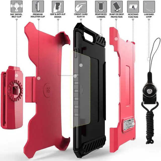 Alt view image 5 of 7 - Hot Pink Case Stand Credit Card Slot Cover and Holster for iPhone SE 2022/2020