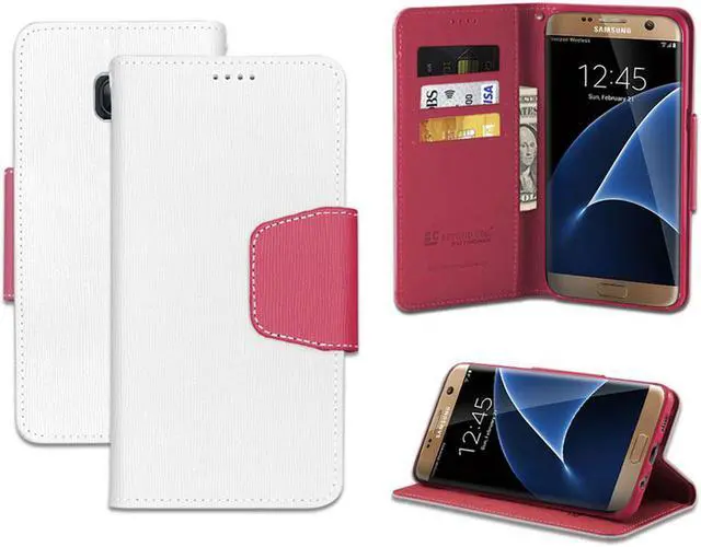 Main image of WHITE PINK INFOLIO WALLET CREDIT CARD CASH CASE STAND FOR SAMSUNG GALAXY S7 EDGE