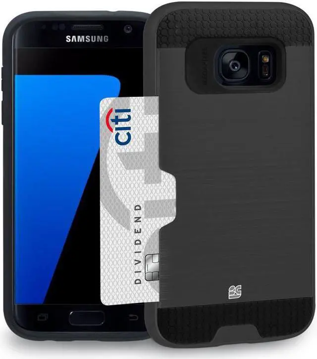 Main image of BLACK RUGGED TPU HARD CASE CREDIT CARD WALLET SLOT FOR SAMSUNG GALAXY S7 EDGE