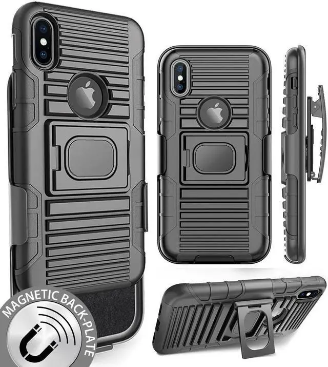 Main image of BLACK MAGNET GRIP CASE + BELT CLIP HOLSTER STAND FOR APPLE iPHONE X / 10