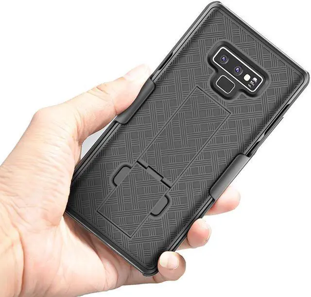 Alt view image 5 of 7 - Black Ribbed Case Kickstand Cover + Belt Clip Holster for Samsung Galaxy Note 9