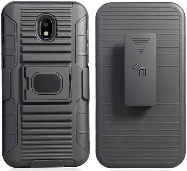 Alt view image 2 of 7 - Black Case + Belt Clip + Magnetic Car Mount for Galaxy J7 Star/Refine/Aero 2018