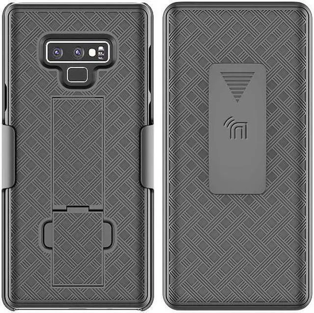 Main image of Black Ribbed Case Kickstand Cover + Belt Clip Holster for Samsung Galaxy Note 9