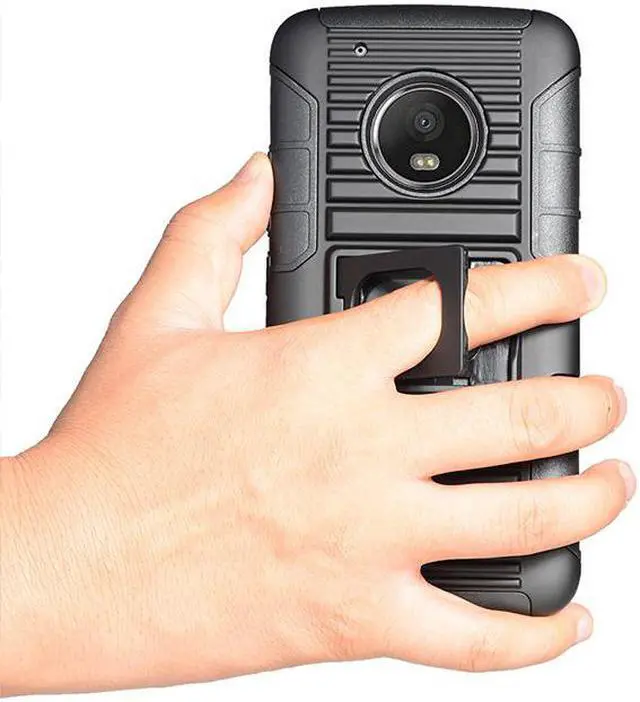 Alt view image 4 of 7 - BLACK RUGGED GRIP CASE COVER + BELT CLIP HOLSTER STAND FOR MOTOROLA MOTO G5 PLUS
