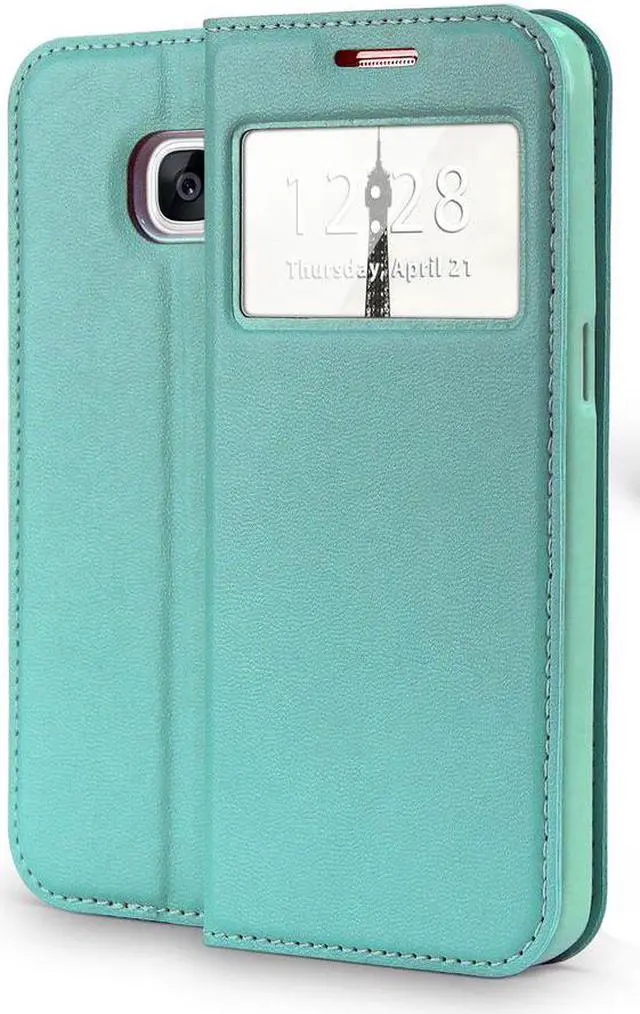Alt view image 2 of 5 - MINT GREEN WINDOW WALLET CREDIT ID CARD CASE STAND FOR SAMSUNG GALAXY S7 EDGE