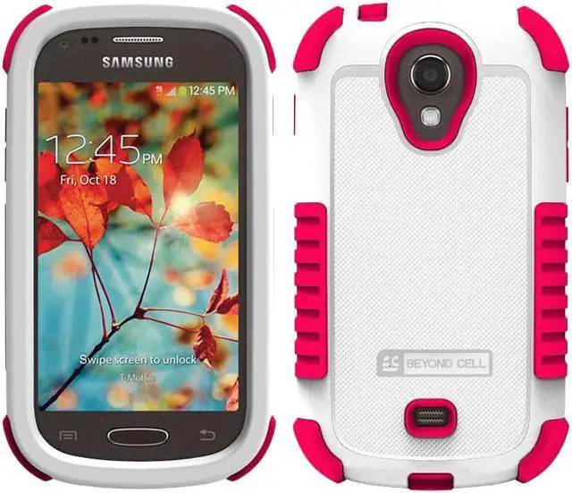 Alt view image 2 of 4 - WHITE PINK DUO-SHIELD RUBBER SKIN HARD CASE COVER FOR SAMSUNG GALAXY LIGHT T399