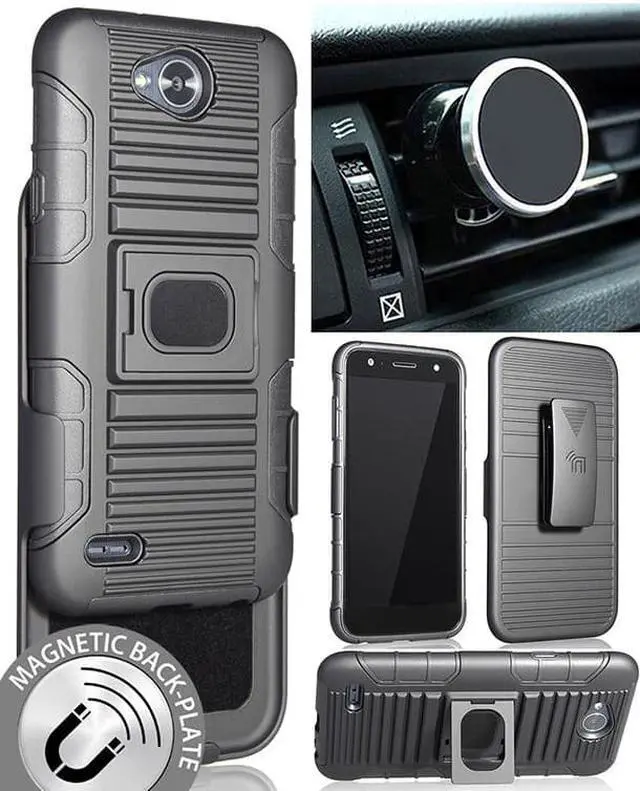 Main image of Black Case + Belt Clip + Magnetic Car Mount for LG X Power 2, X Charge, Fiesta 2