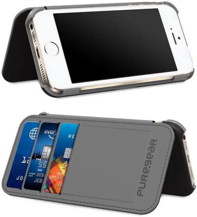 Alt view image 6 of 6 - PUREGEAR BLACK FOLIO WALLET CASE COVER CARD SLOT STAND FOR iPHONE 5 5s SE (2016)