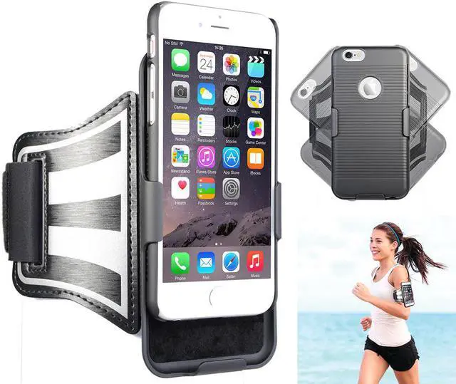 Main image of BLACK CASE COVER + ARMBAND STRAP COMBO ROTATING/REFLECTIVE FOR iPHONE 6/6s PLUS