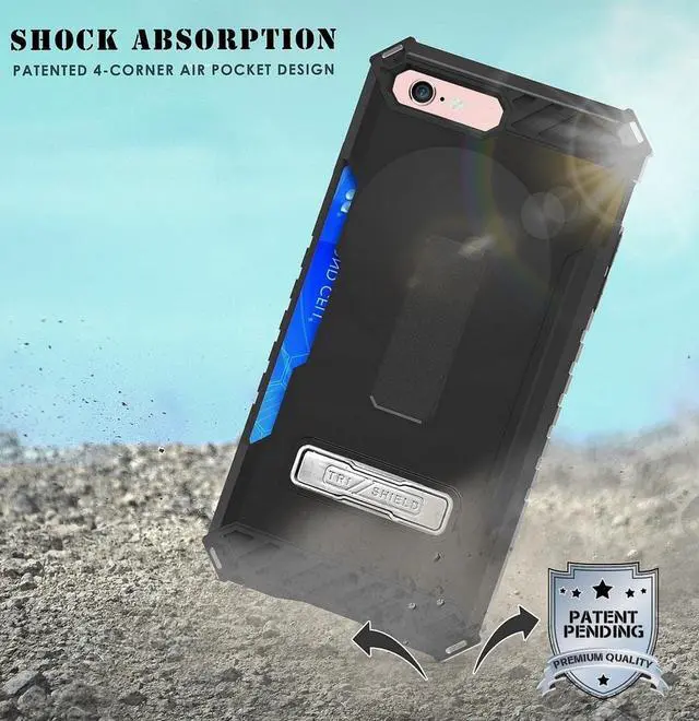 Alt view image 5 of 6 - Black Tri-Shield Rugged Case Credit Card Slot and Strap for iPhone SE 2022/2020