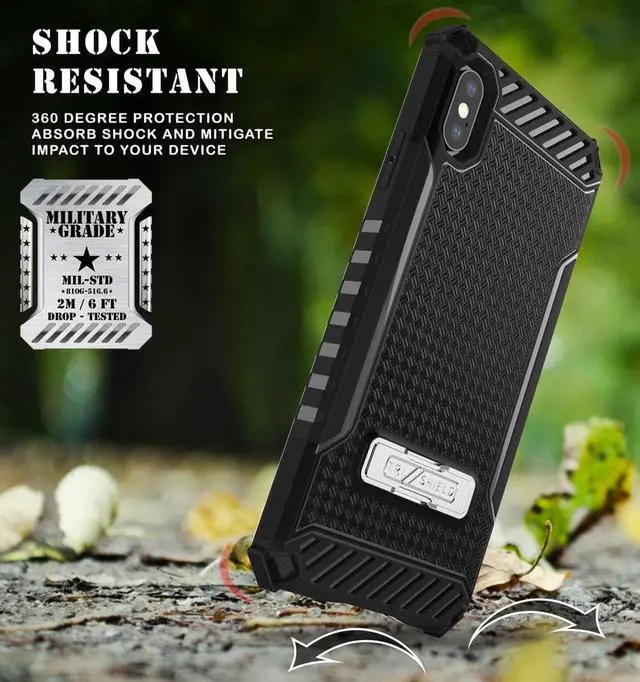 Alt view image 3 of 6 - Black Tri-Shield Rugged Case Cover Metal Stand + Strap for Apple iPhone Xs Max
