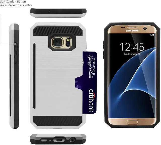 Alt view image 8 of 12 - WHITE RUGGED TPU HARD CASE CREDIT CARD SLOT STAND FOR SAMSUNG GALAXY S7 EDGE