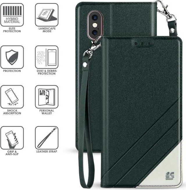 Alt view image 4 of 6 - BLACK INFOLIO WALLET CREDIT CARD SLOT CASE + WRIST STRAP FOR APPLE iPHONE X 10