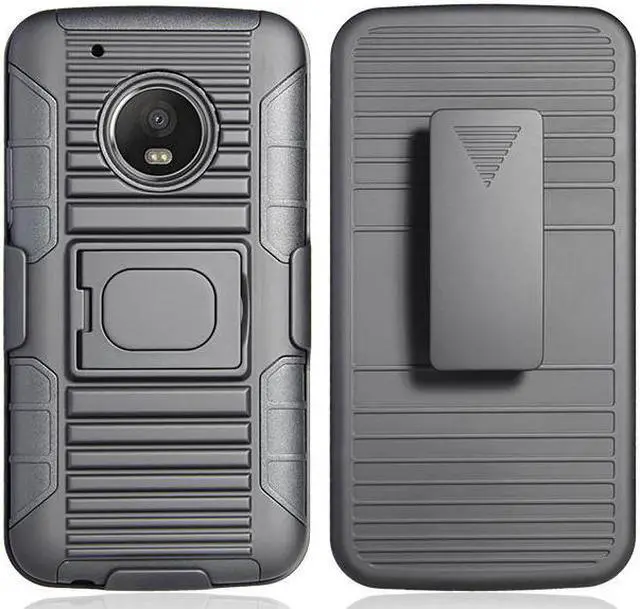 Main image of BLACK RUGGED GRIP CASE COVER + BELT CLIP HOLSTER STAND FOR MOTOROLA MOTO G5 PLUS