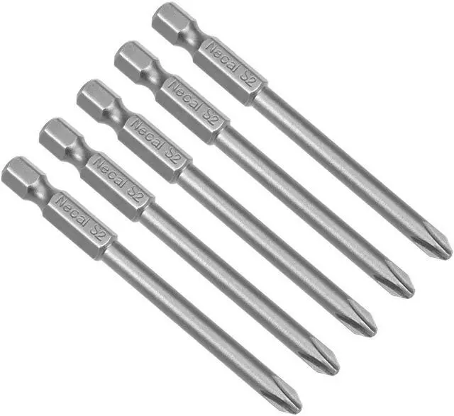 Main image of 5Pcs 1/4-Inch Hex Shank 75mm Length Phillips 5PH2 Magnetic Screw Driver S2 Screwdriver Bits