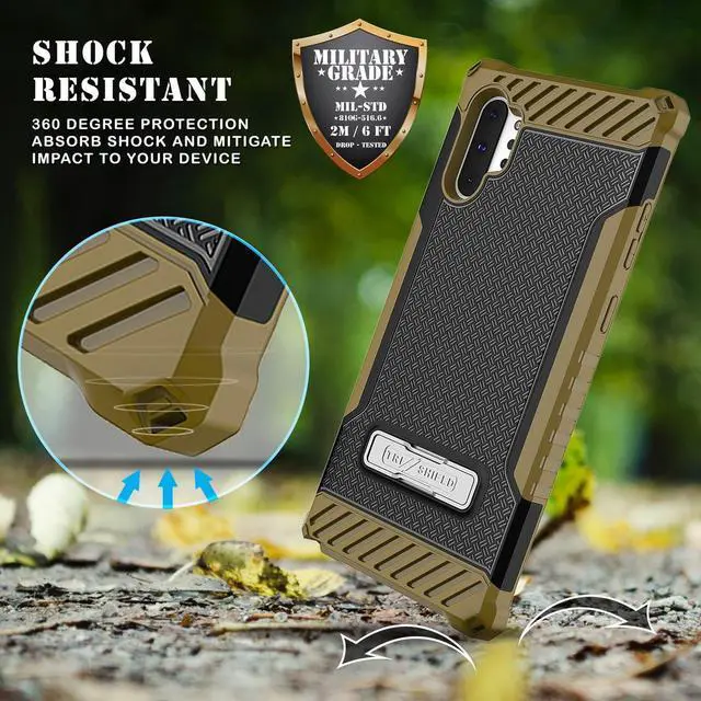 Alt view image 4 of 7 - Brown Rugged Tri-Shield Case Cover Kickstand Wrist Strap for Galaxy Note 10 Plus