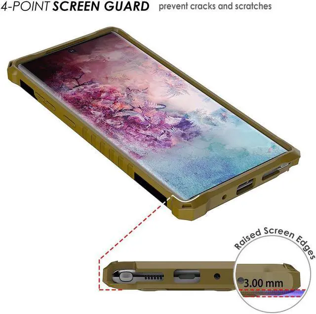 Alt view image 5 of 7 - Brown Rugged Tri-Shield Case Cover Kickstand Wrist Strap for Galaxy Note 10 Plus