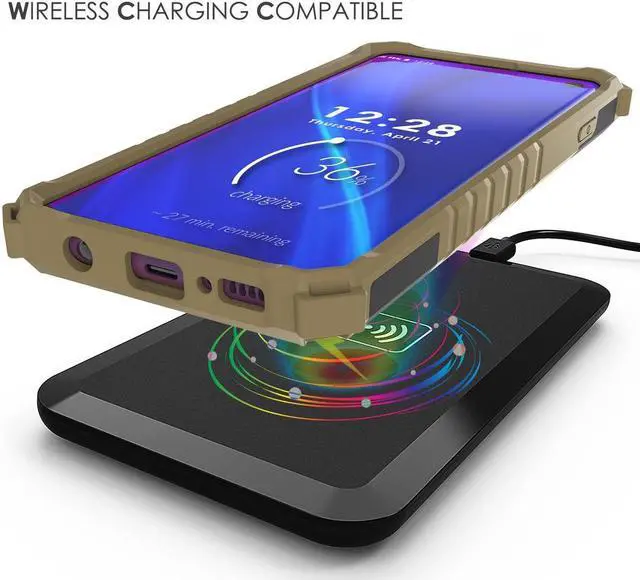 Alt view image 7 of 7 - Brown Rugged Tri-Shield Case Cover Kickstand Wrist Strap for Samsung Galaxy S10