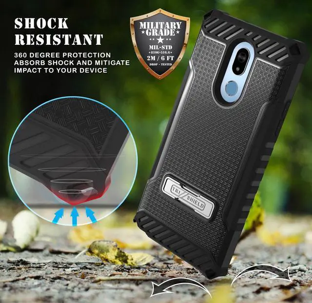 Alt view image 3 of 7 - Black Tri-Shield Rugged Case Cover with Kickstand Lanyard Strap for LG Stylo 5