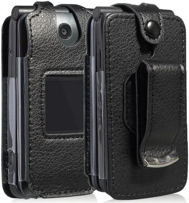 Black Vegan Leather Case with Belt Clip for Alcatel Go Flip V