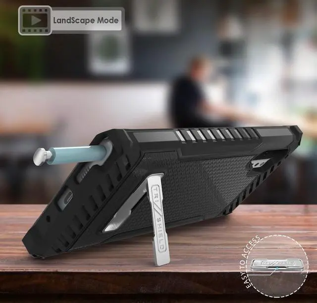 Alt view image 2 of 7 - Black Rugged Tri-Shield Case Cover Kickstand + Lanyard for Galaxy Note 10 Plus