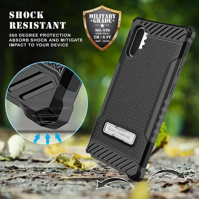 Alt view image 4 of 7 - Black Rugged Tri-Shield Case Cover Kickstand + Lanyard for Galaxy Note 10 Plus