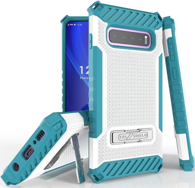 Main image of White Turquoise Rugged Case Cover with Kickstand Lanyard for Samsung Galaxy S10