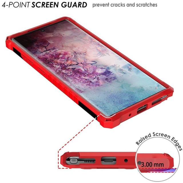 Alt view image 5 of 7 - Red Rugged Tri-Shield Case Cover Stand + Wrist Strap for Galaxy Note 10 Plus