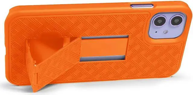Alt view image 4 of 7 - Bright Orange Slim Case Hard Shell Cover with Kickstand for Apple iPhone 11