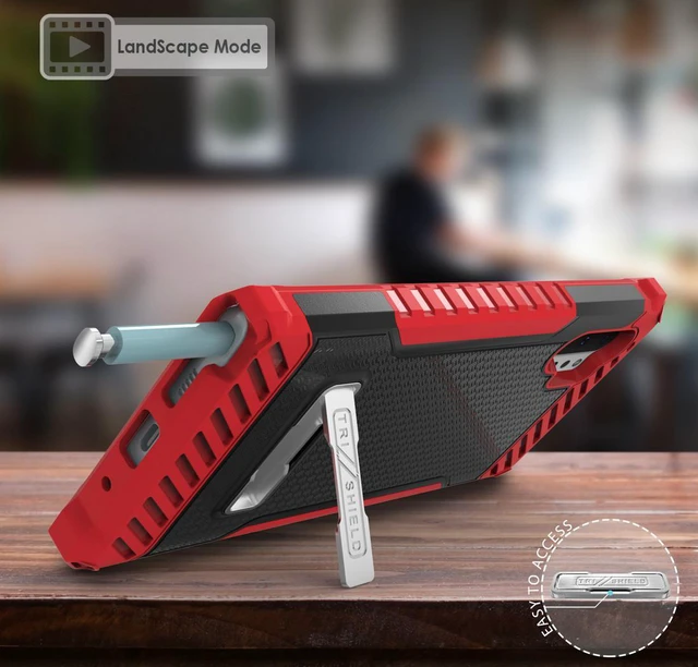 Alt view image 2 of 7 - Red Rugged Tri-Shield Case Cover Stand + Wrist Strap for Galaxy Note 10 Plus