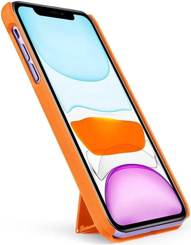 Alt view image 3 of 7 - Bright Orange Slim Case Hard Shell Cover with Kickstand for Apple iPhone 11