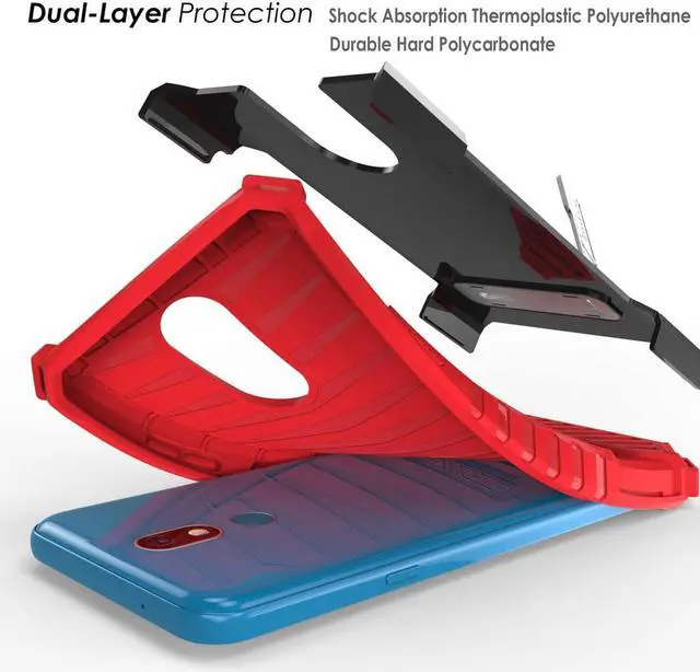 Alt view image 4 of 7 - Red Tri-Shield Rugged Case Cover with Kickstand Lanyard for LG Harmony 3 LMX420
