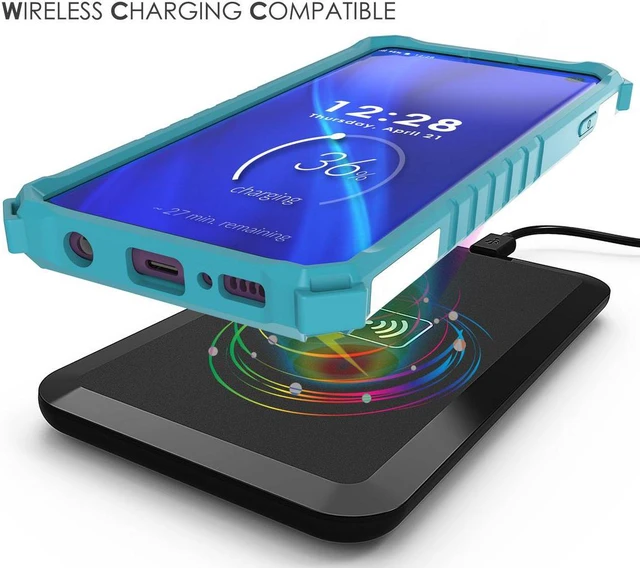 Alt view image 7 of 7 - White Turquoise Rugged Case Cover with Kickstand Lanyard for Samsung Galaxy S10