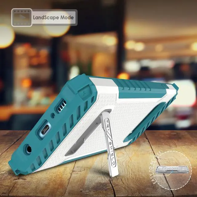 Alt view image 3 of 7 - White Turquoise Rugged Case Cover with Kickstand Lanyard for Samsung Galaxy S10