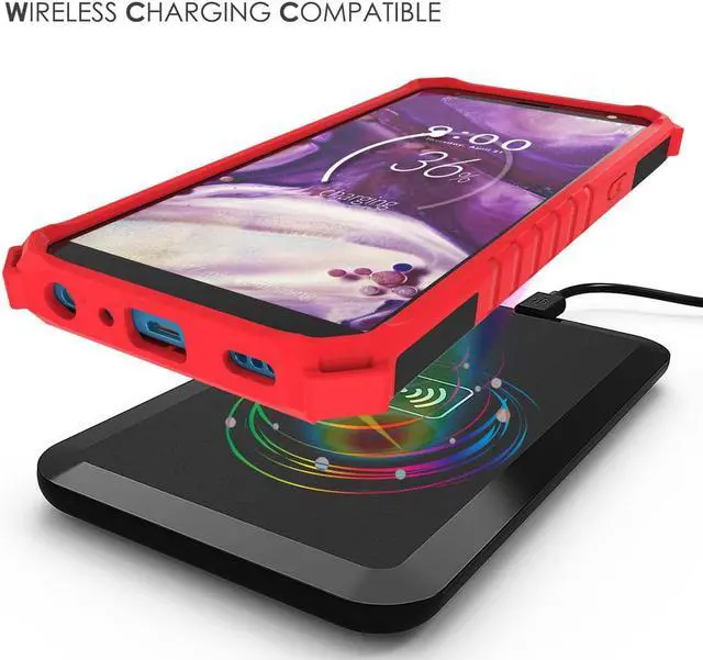 Alt view image 7 of 7 - Red Tri-Shield Rugged Case Cover with Kickstand Lanyard for LG Harmony 3 LMX420
