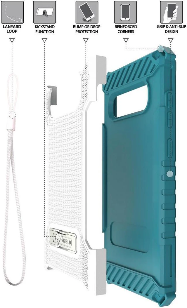 Alt view image 2 of 7 - White Turquoise Rugged Case Cover with Kickstand Lanyard for Samsung Galaxy S10