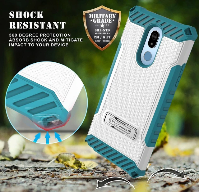 Alt view image 3 of 7 - White/Turquoise Tri-Shield Rugged Case Cover Stand Wrist Strap for LG Stylo 5