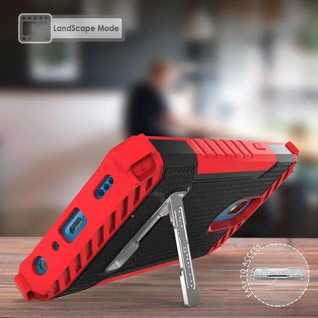 Alt view image 2 of 7 - Red Tri-Shield Rugged Case Cover with Kickstand Lanyard for LG Harmony 3 LMX420