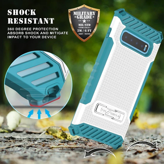 Alt view image 4 of 7 - White Turquoise Rugged Case Cover with Kickstand Lanyard for Samsung Galaxy S10